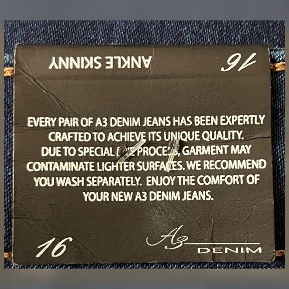 A3 Denim Ankle Skinny Blue Color Jeans Size Women’s 16-NWT - Picture 4 of 8